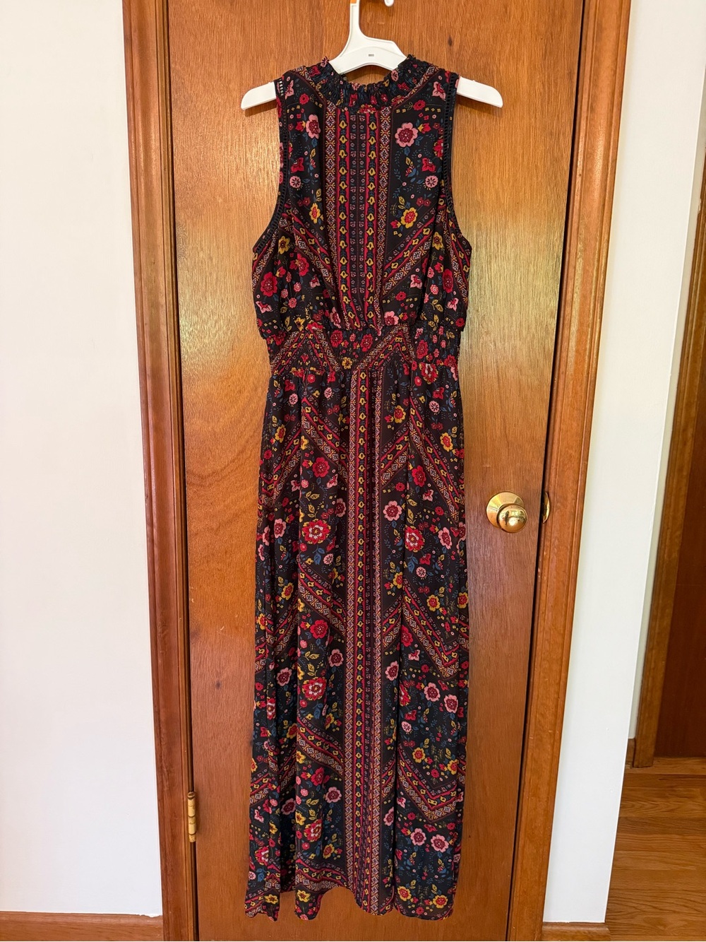 Xhilaration Black Maxi Dress with Bohemian Floral Print Size Medium